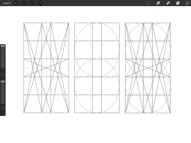 May include: Three black and white geometric designs. The first design is a grid with diagonal lines. The second design is a grid with circles. The third design is a grid with diagonal lines.