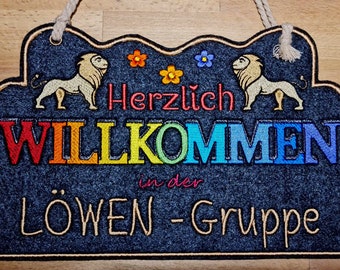 ITH sign set "WLK20" - "WELCOME" - including lion - 4-piece set of embroidery files for embroidery frames from embroidery size 20 x 30 cm - felt signs