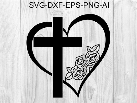Download Cross SVG 4 Heart with flowers Heart svg Cross svg silhouette | Etsy