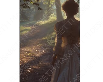 Portada del libro electrónico "Mujer caminando por el bosque", KDP JPG, licencia comercial