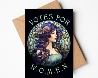suffragette card, votes for women, art nouveau notebook, feminist gift, gift for woman