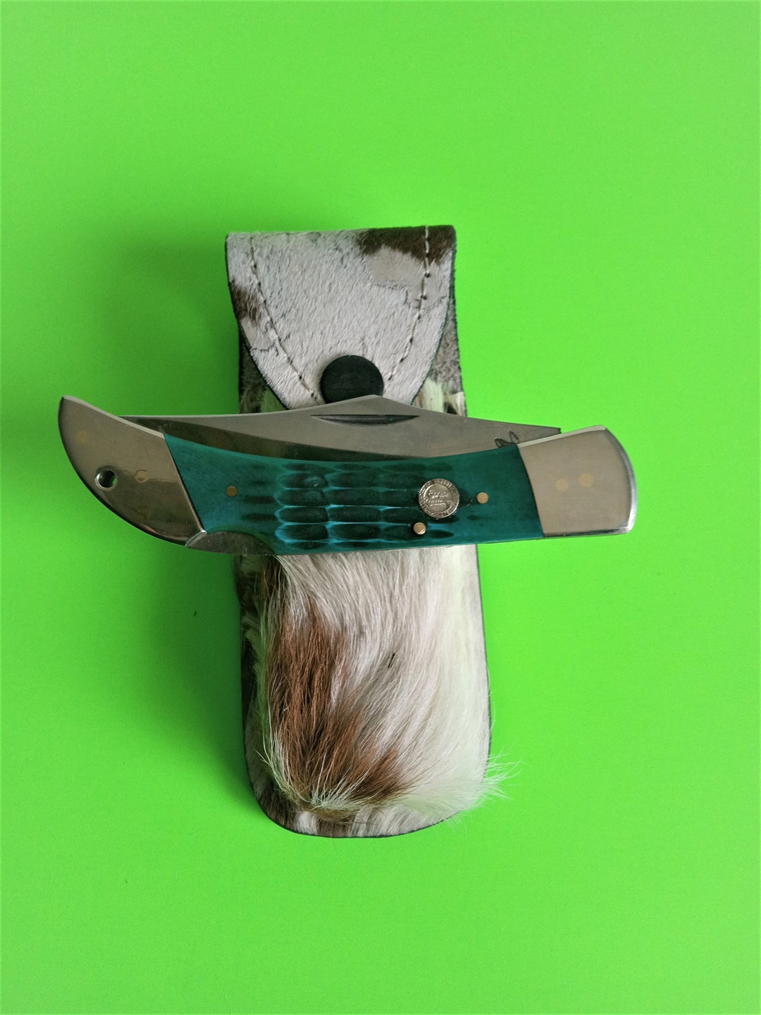 Bear Hunter Folding Hunter Pocket Knife With Genuine Steer Sheath Etsy