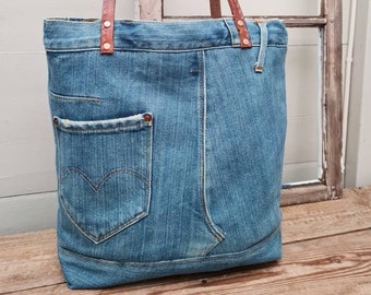 Levis vintage jeans tote, recycled denim tote bag, denim bag