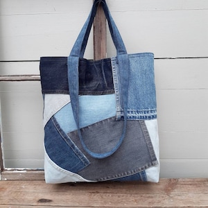 Recycled Denim Patchwork Oversized Tote Bag