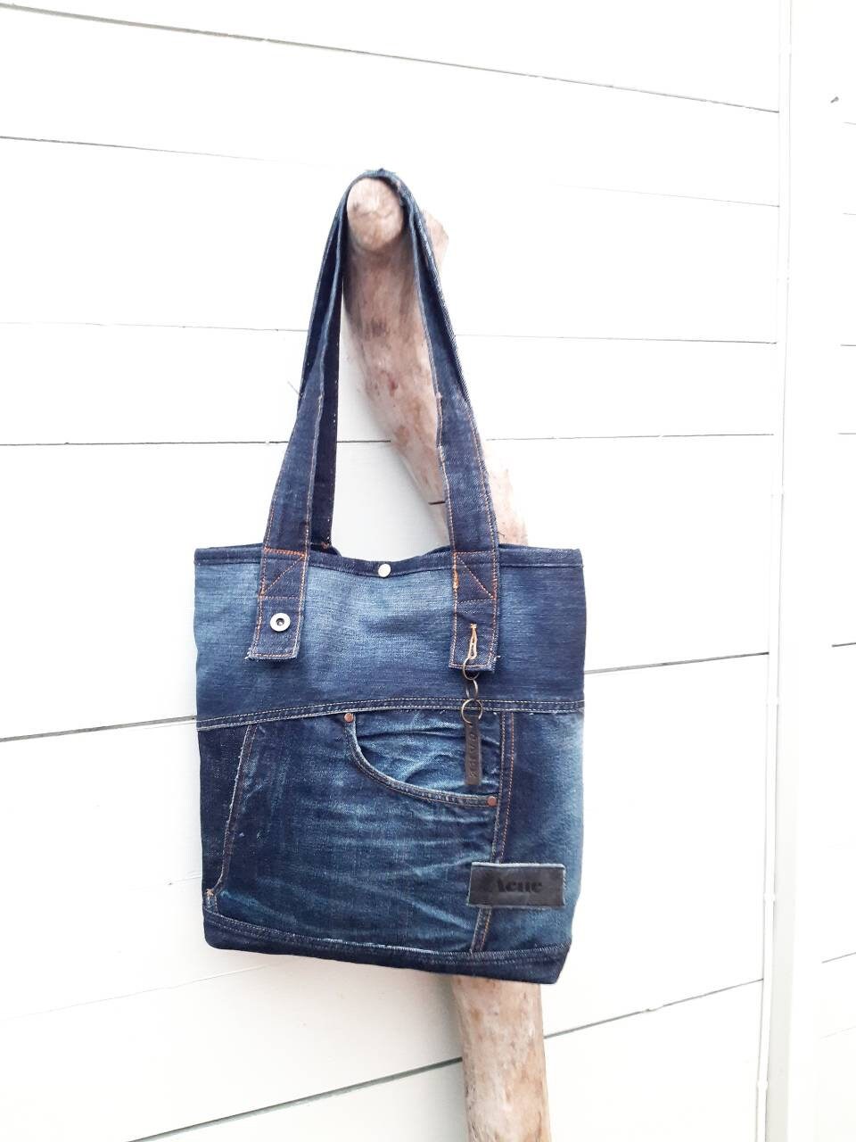 Denim Patchwork Tote Bag Denim Tote Bag Jeans Bag Denim - Etsy