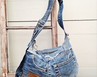 Jeans-Hobo-Tasche, Umhängetasche aus Denim