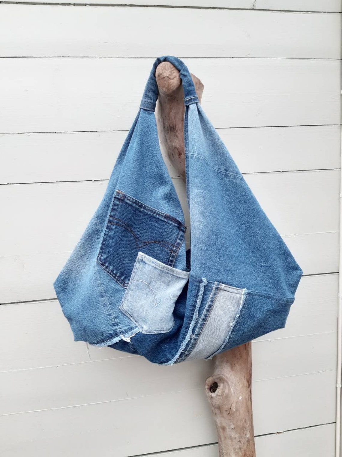 Jeans origami bag patchwork bag denim bag jeans hobo bag | Etsy