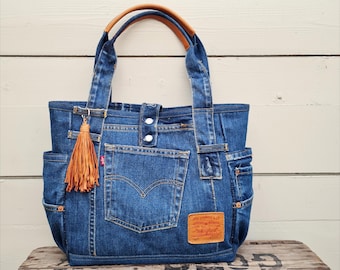 Upcycled Levi&#39;s Jeans Bag: Denim Shoulder Bag with Pockets