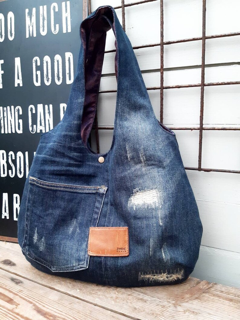 Hobo Jeans Bag Jeans Shoulder Bag Denim Bag No Waste Bag Etsy Sweden