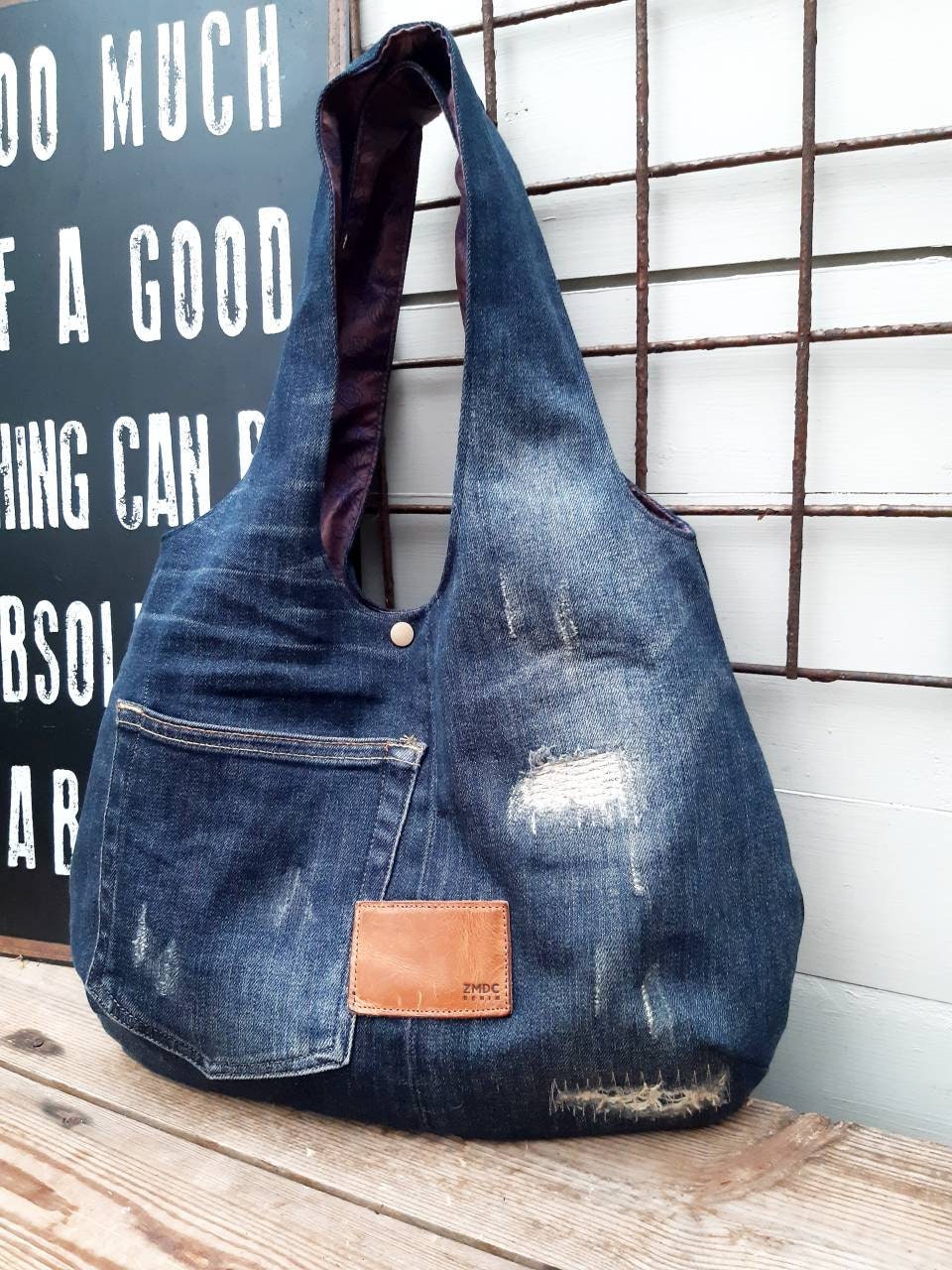 Hobo Jeans Bag Jeans Shoulder Bag Denim Bag No Waste Bag - Etsy Sweden