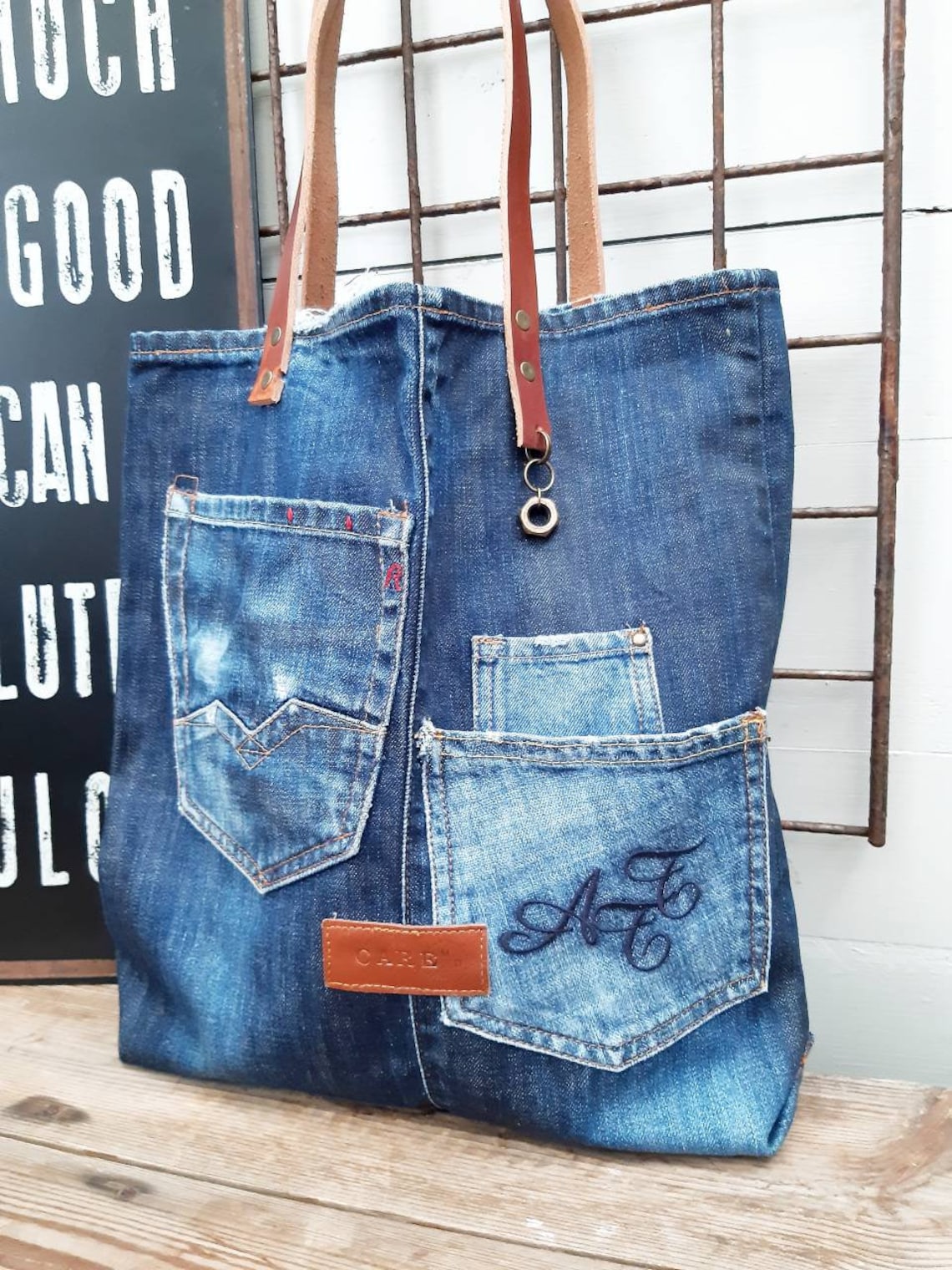 Replay jeans tote bag denim bag jeans bag no waste bag no | Etsy