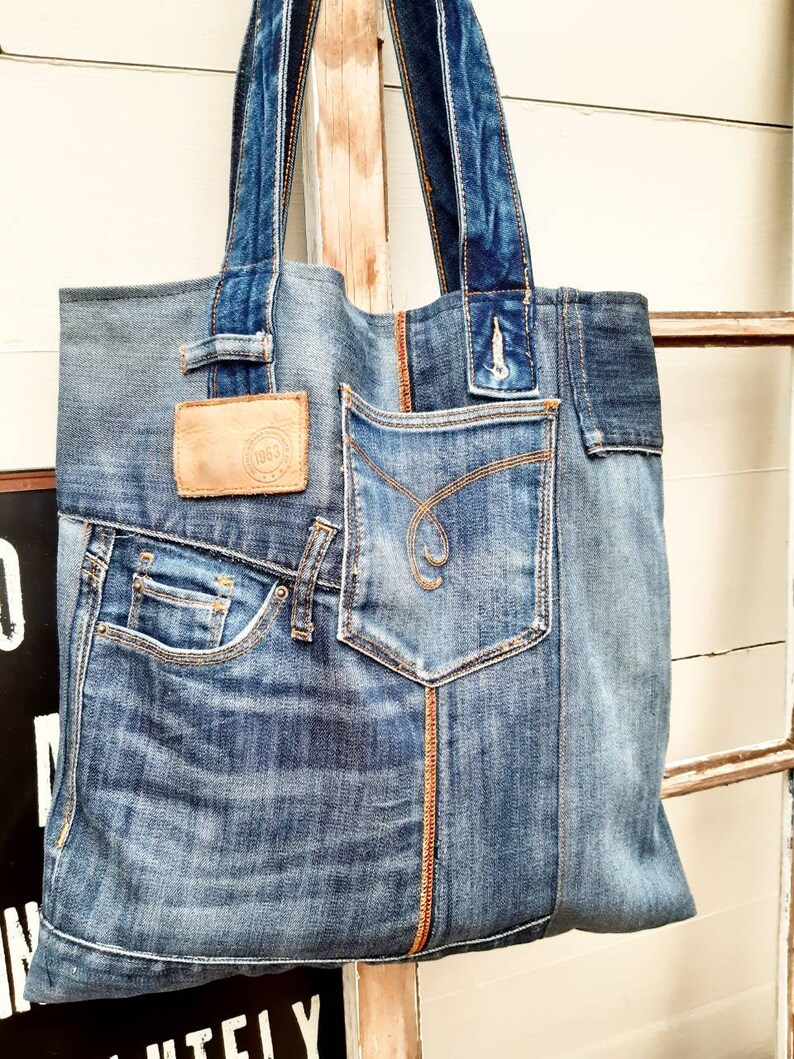 Esprit Jeans patchwork tote bag denim tote bag jeans bagno Etsy