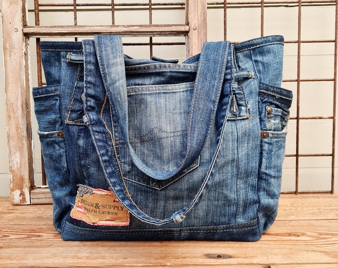 Blue RL Denim Shopper Denim Shoulder Bag Upcycled Denim - Etsy
