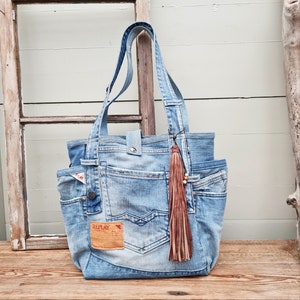 Cool blue shopper, denim shoulder handbag, purse