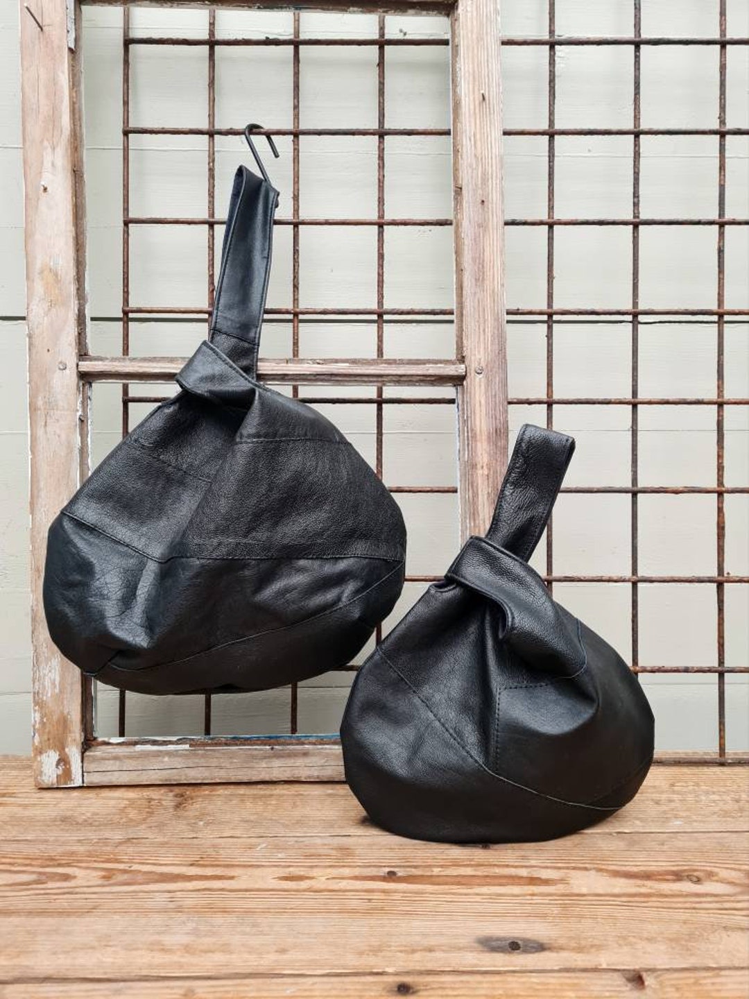 Black Leather Knot Bag, Recycled Leather Wristlet Purse Black Leather Knot Bag, Recycled Leather Wristlet Purse