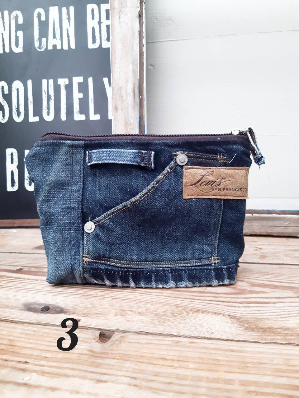Jeans pouch denim pouch make up bag small zippered bag no Etsy