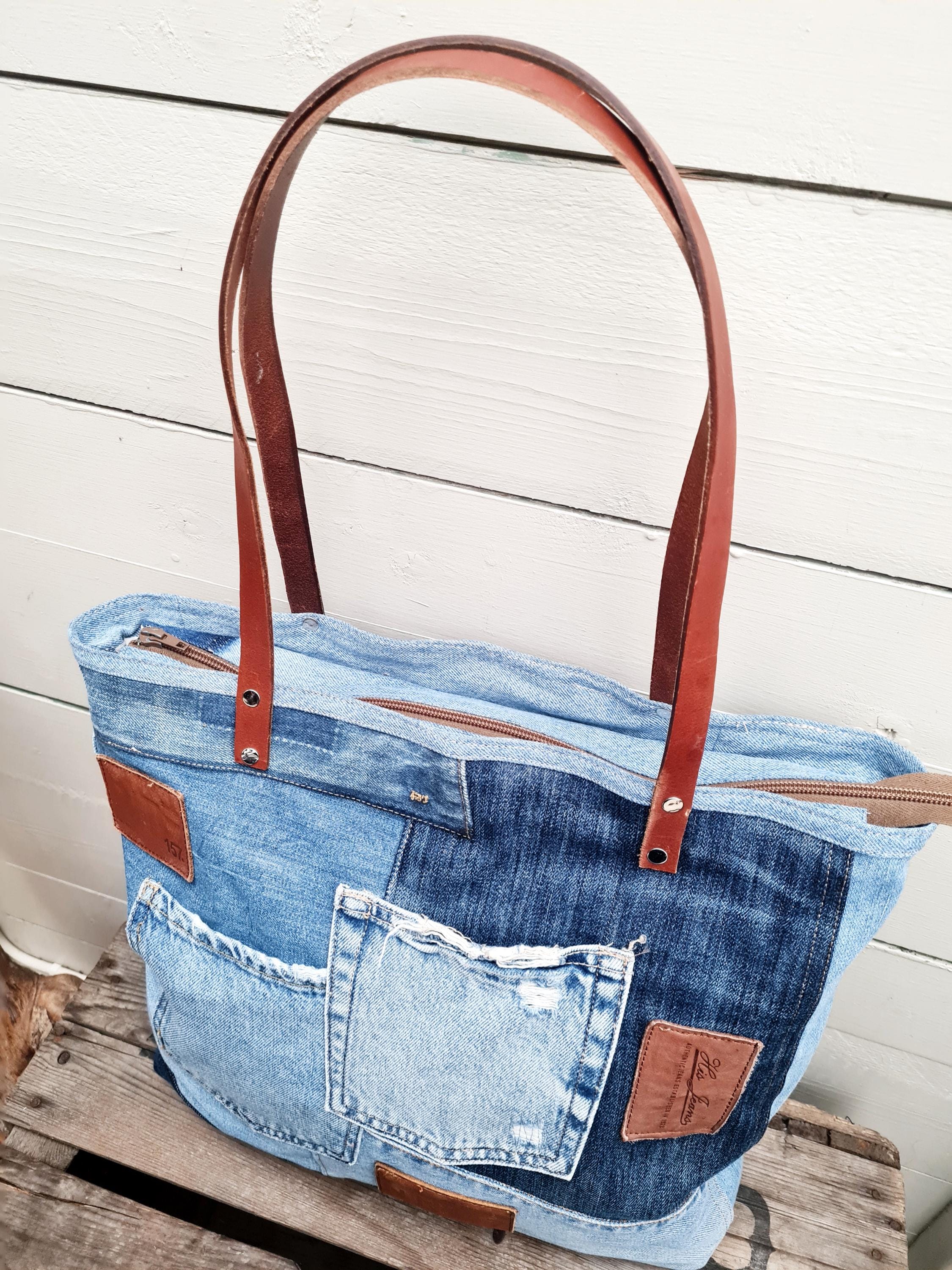 Patched Denim Bag, Shoulder Bag, Jeans Tote - Etsy