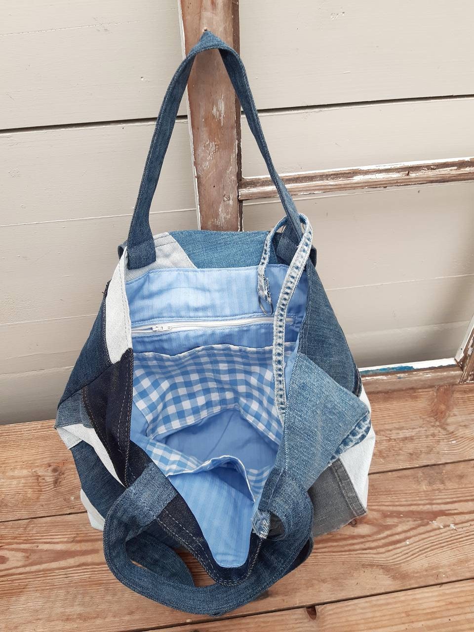 Patchwork Denim Bag Upcycled Denim Tote Bag Jeans Bag | Etsy