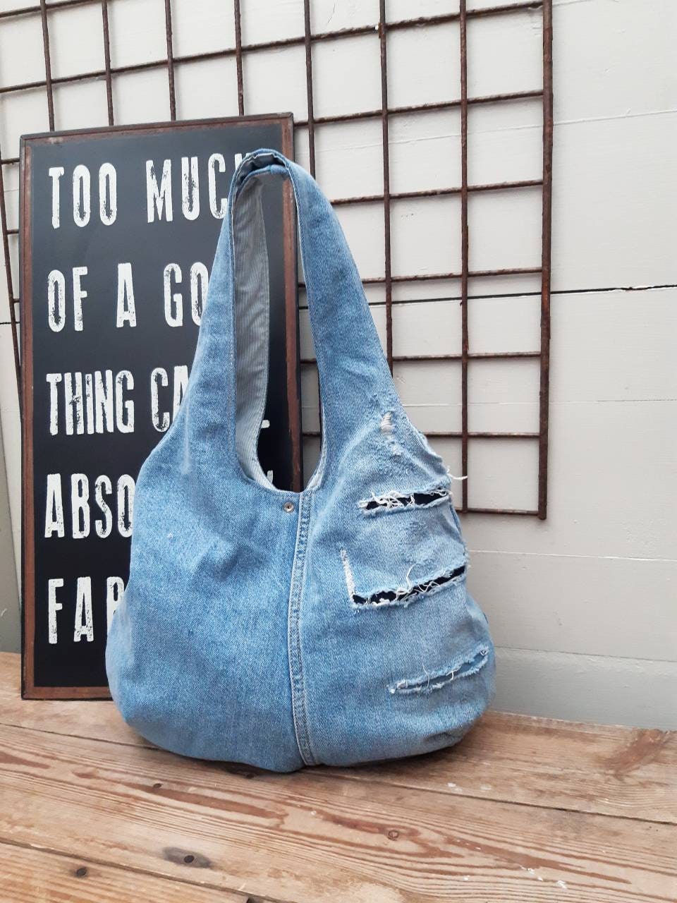 Denim Hobo Bling Bag Distressed Denim Purse Miss Me Jeans 