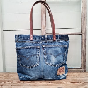 Levis Jeans Tote Bag With Leather Handle Levis Bag Denim - Etsy