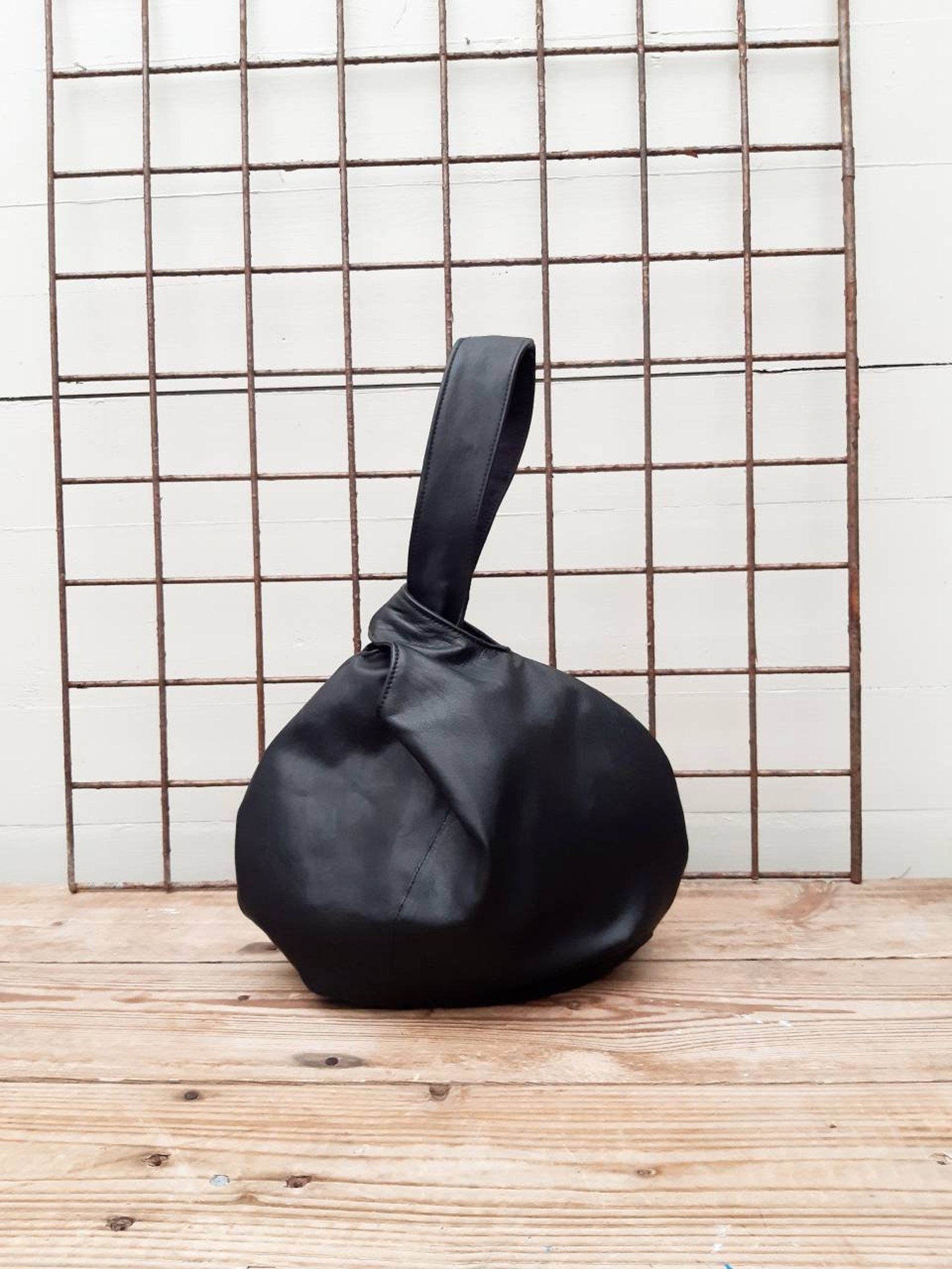 Black leather knot bag knot bag leather wristlet evening Etsy