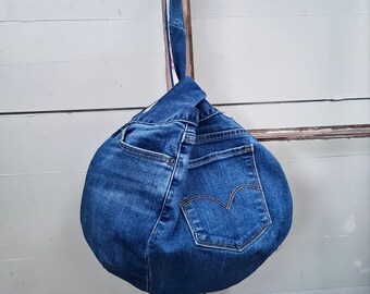 bolso de nudo de jeans, pulsera de mezclilla reciclada, bolso de nudo, tamaño mediano