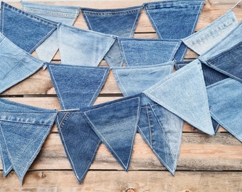 Denim Flag Garland: Rustic Jeans Banner, Kid Room Decor