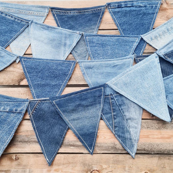 Denim Flag garland, rustic home decor, holiday decor, kid room decor