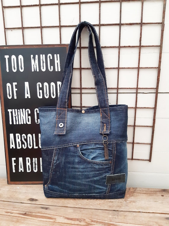 Denim Patchwork Tote Bag Denim Tote Bag 