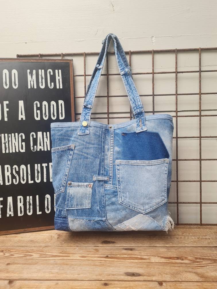 Handmade Reversible Patched Denim Tote Bag