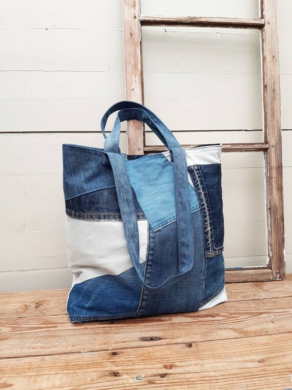 Patchwork Denim Bag Upcycled Denim Tote 