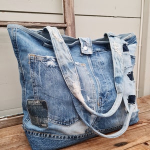 Patched Denim Tote Bag Shoulder Bag Jeans Tote - Etsy