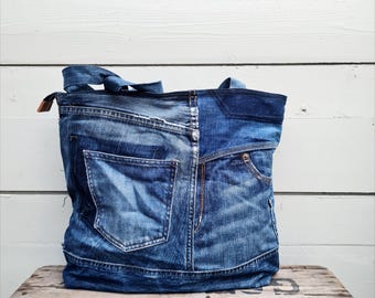 Patched Denim Bag, Shoulder Bag, Jeans Tote - Etsy