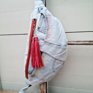 Faded Denim crossbody bag, bum bag, jeans bum bag, upcycled jeans, festival bag