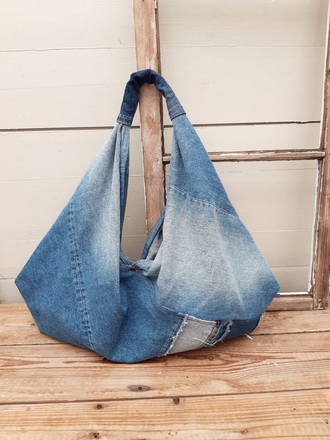 Jeans origami bag patchwork bag denim bag jeans hobo bag | Etsy