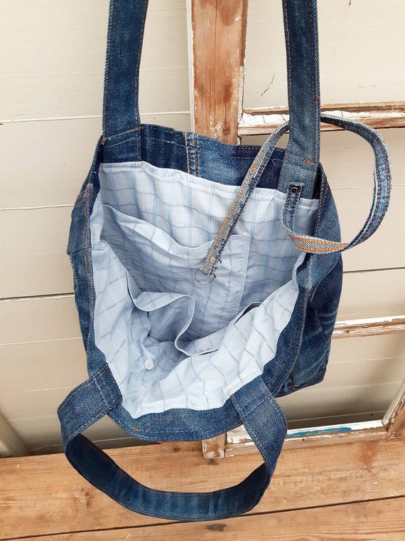 Jeans Patchwork Tote Bag Upcycled Denim 