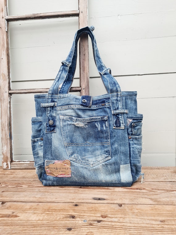 Blue RL Denim Shopper Denim Shoulder Bag Upcycled Denim - Etsy