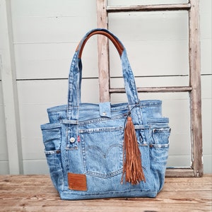 Levis Jeans shopper with leather details, upcycled denim bag, boho shoulder bag