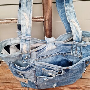 Patched Denim Tote Bag Shoulder Bag Jeans Tote - Etsy