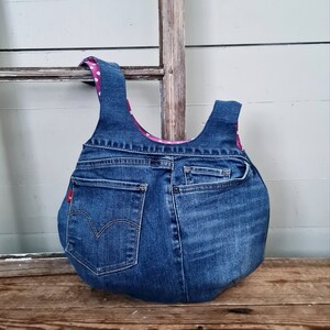 sac à nœuds en jeans, bracelet en denim recyclé, sac à nœuds, taille moyenne image 6