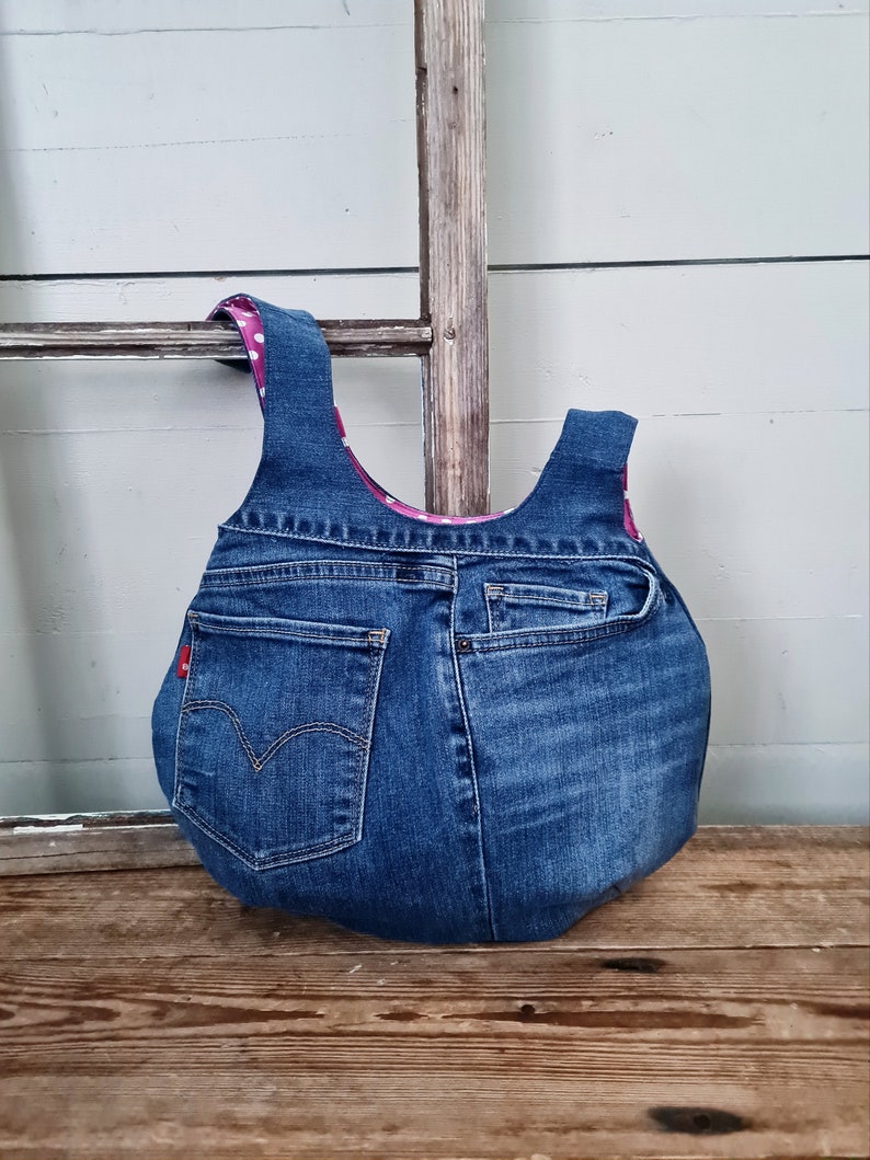 sac à nœuds en jeans, bracelet en denim recyclé, sac à nœuds, taille moyenne image 6