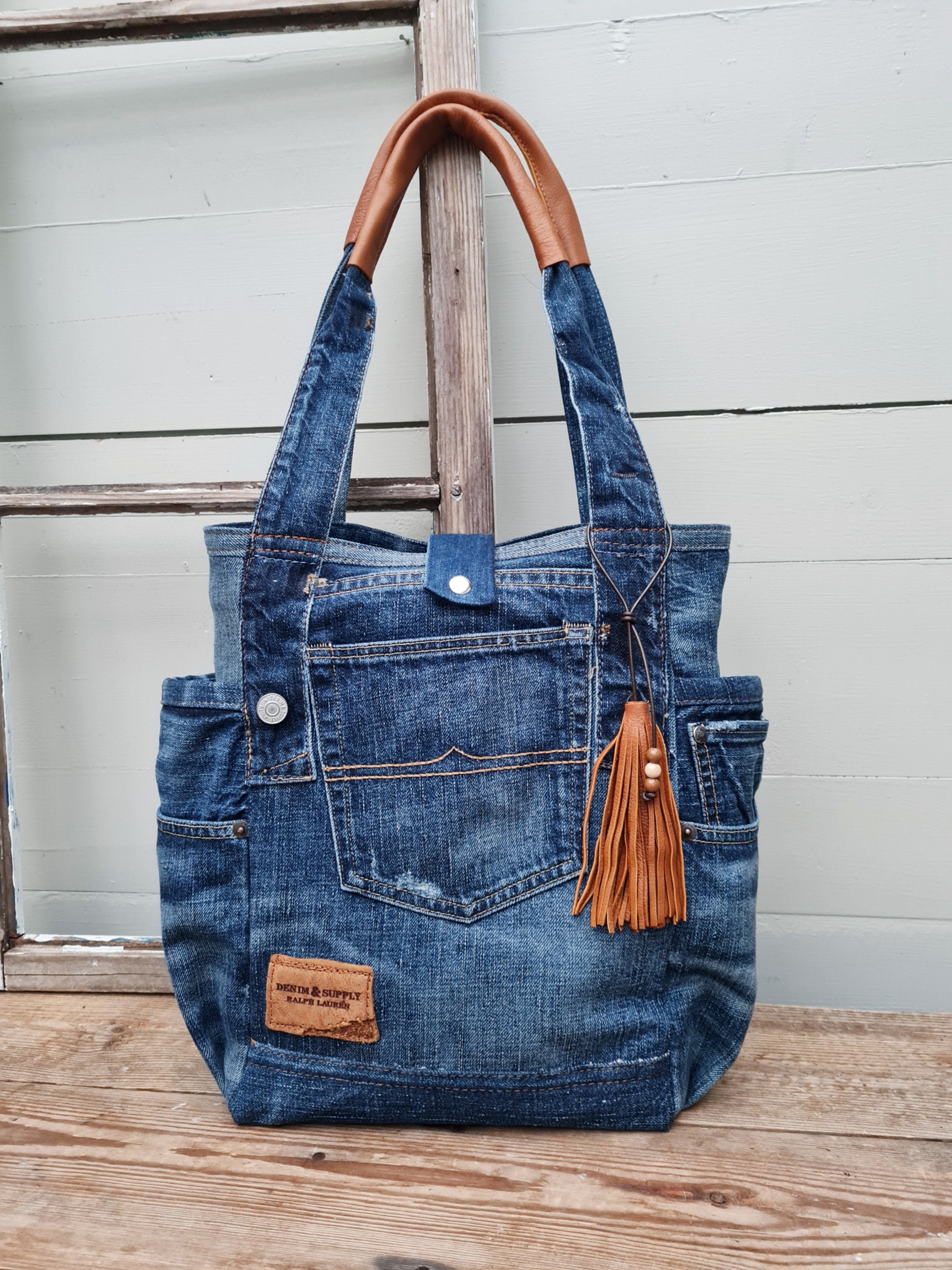 Grand sac bandoulière denim blue jean matelassé