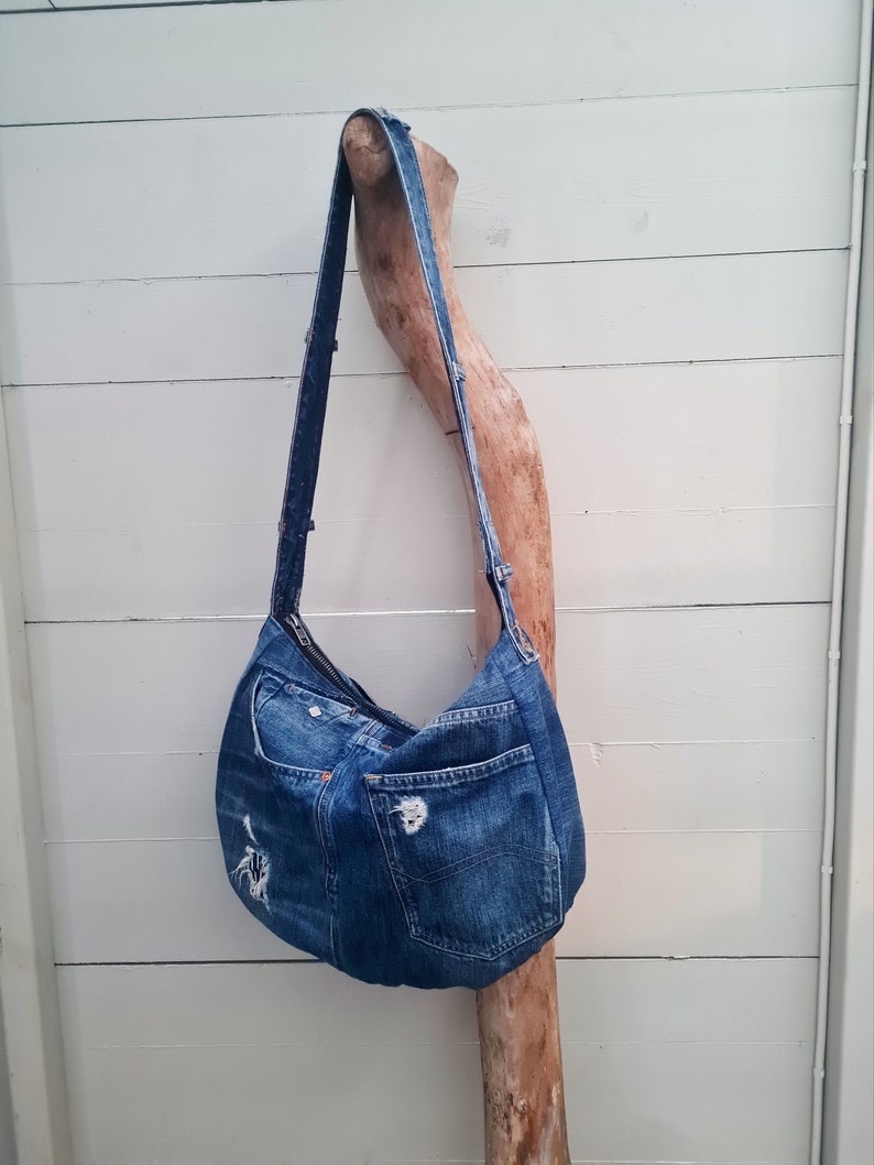 Denim Hobo Bag Jeans Hobo Bag Upcycled Denim Bag Crossbody Etsy