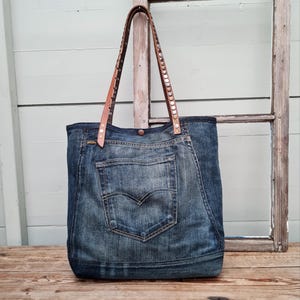 Denim tote bag, recycled denim tote bag, denim bag