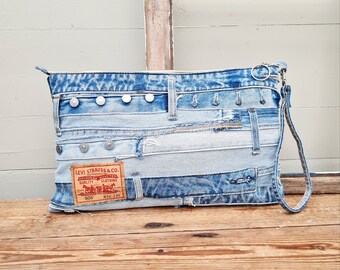 Denim Clutch, Clutch, Beutel, rustikale Geldbörse, Jeansarmband