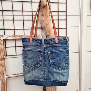 Levis Jeans Tote Bag With Leather Handle Levis Bag Denim - Etsy