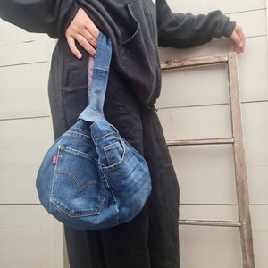 sac à nœuds en jeans, bracelet en denim recyclé, sac à nœuds, taille moyenne image 7