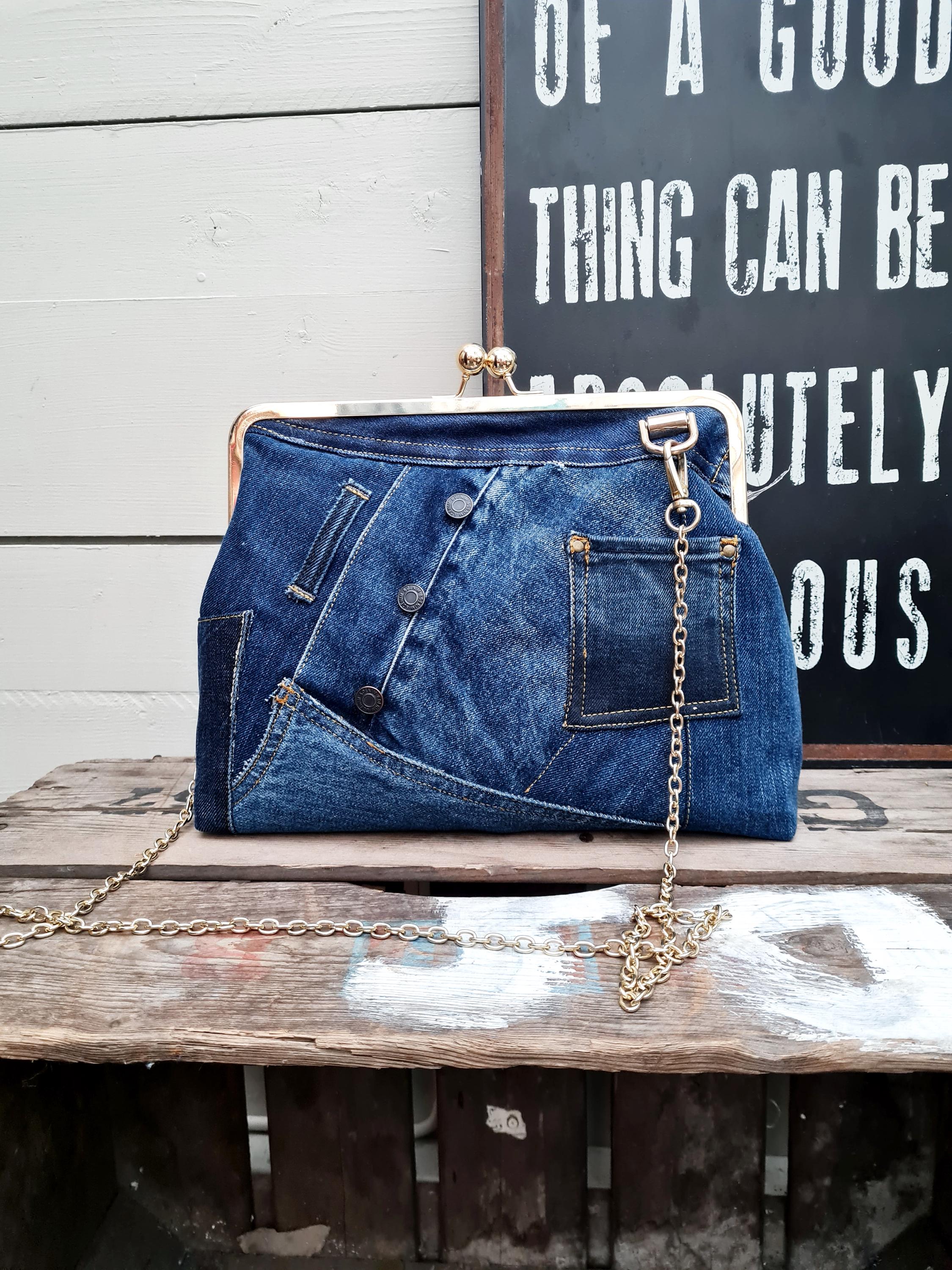 Patchwork Denim Kiss Lock Crossbody Bag: Recycled Materials - Etsy