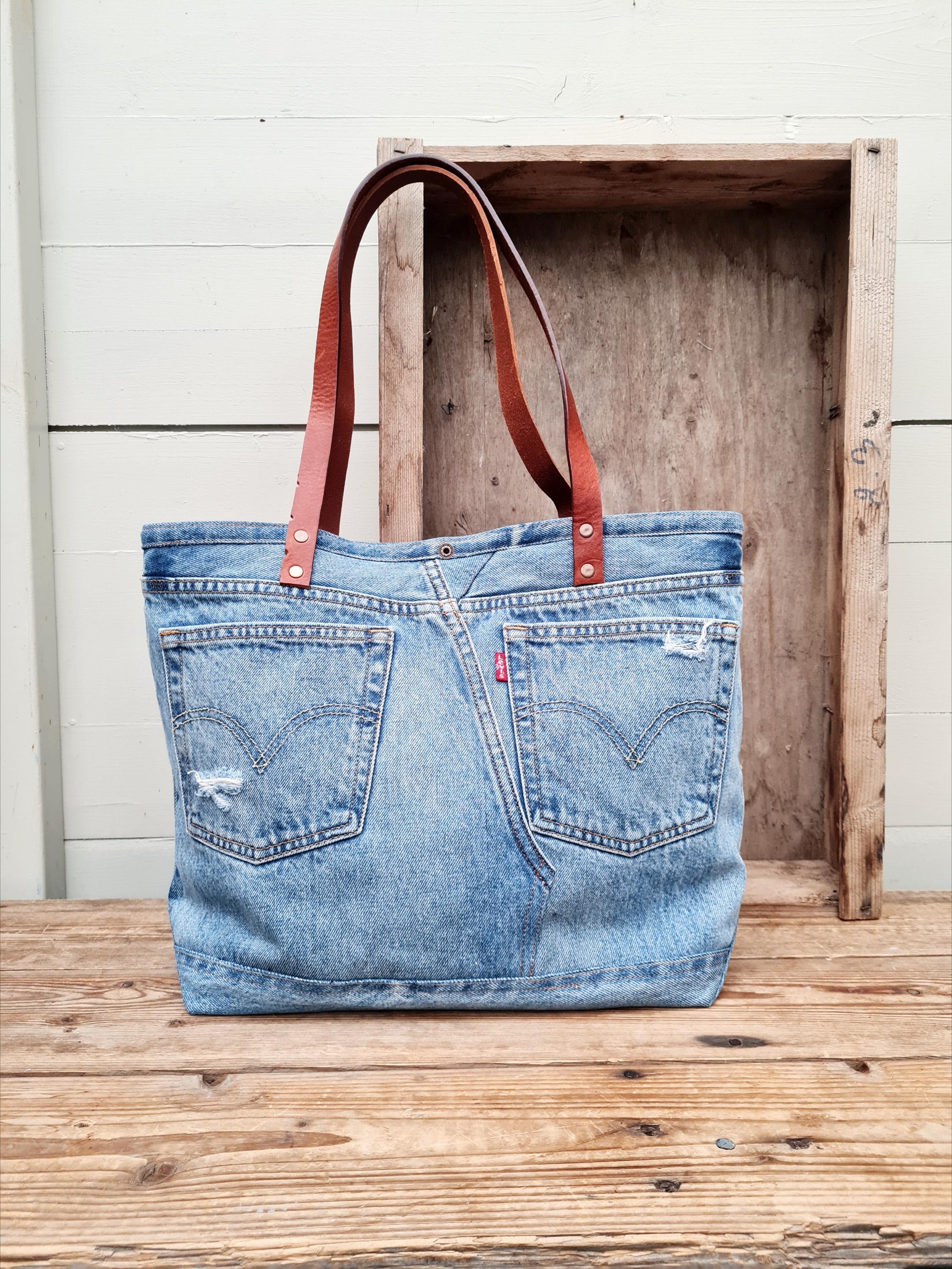 Denim Levi Tote Bag Upcycled Denim Bag Jeans Bag Etsy Canada