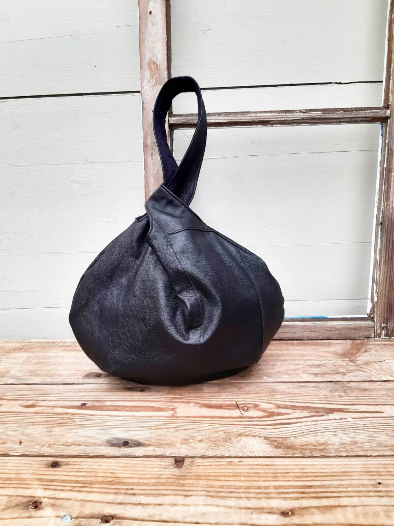 Black leather knot bag knot bag leather wristlet evening Etsy